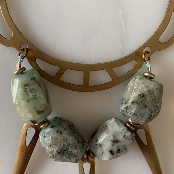 2/$40💎 Bold Gold Statement Necklace with Mint Dalmatian Jasper and Gold Spikes - Picture 5 of 10